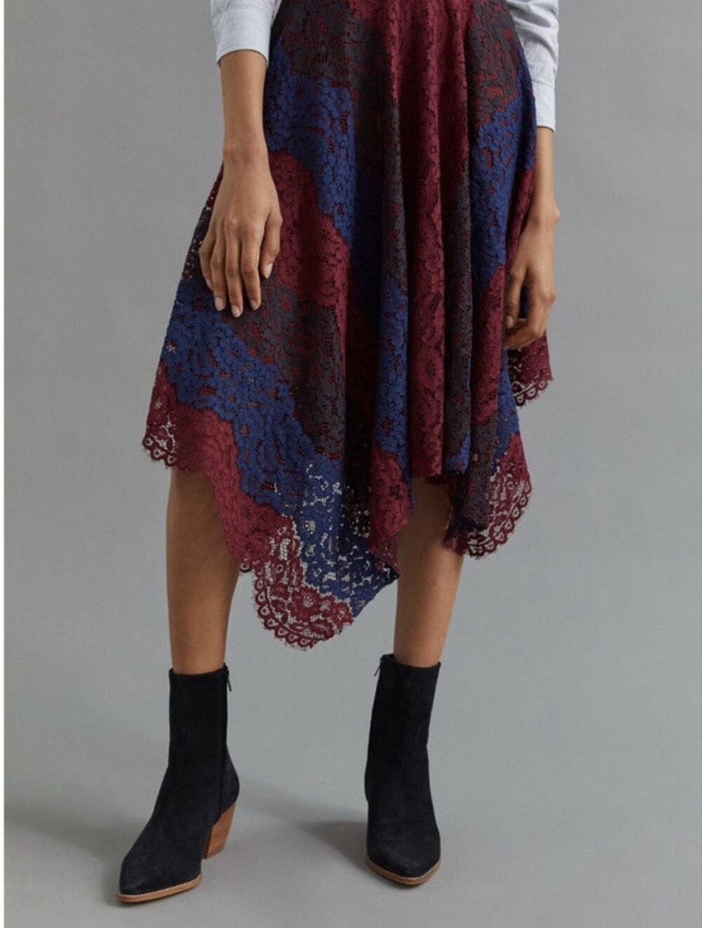 NWT ANTHRO Sachin & Babi Lace Handkerchief Midi Skirt. Size 4. Retail $190